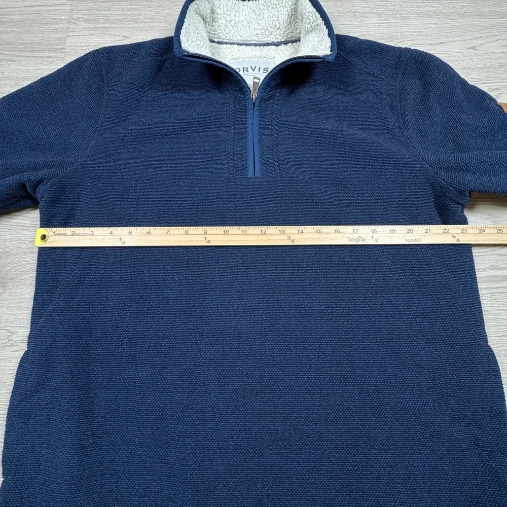 Orvis Men Quarter Zip Pullover Navy‎ Blue Large Sherpa Lined Knit Sweater